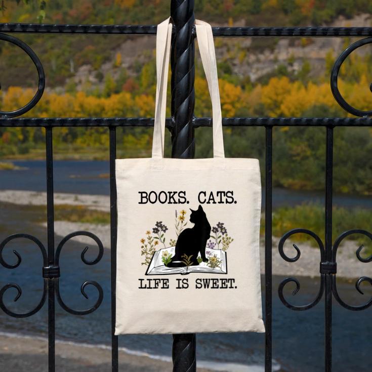 Books Cats Life Is Sweet Cat Book Lover Men Women Teen Canvas Tote Bag
