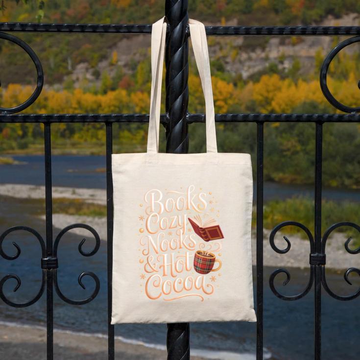 Books Cozy Nooks Hot Cocoa Winter Reading Warmth Comfort Canvas Tote Bag