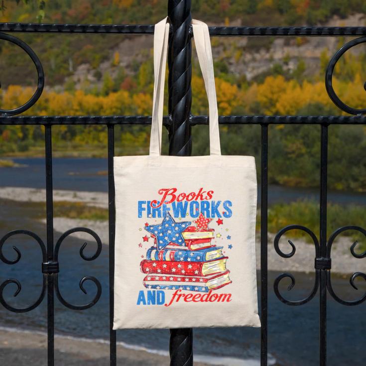 Books Fireworks And Freedom 4th Of July Book Lover Canvas Tote Bag