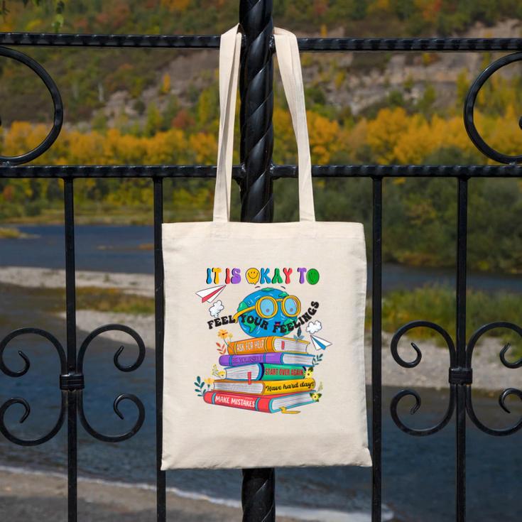 Books It's Okay To Be Kind Yellow Mental Health Day Kids Canvas Tote Bag