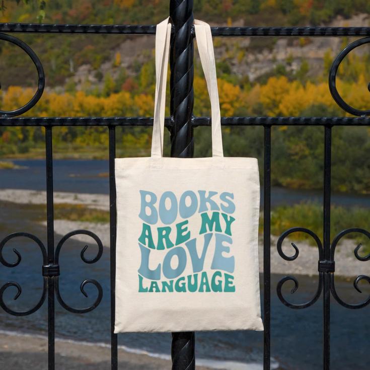Books Are My Love Language Retro Book Quote Canvas Tote Bag