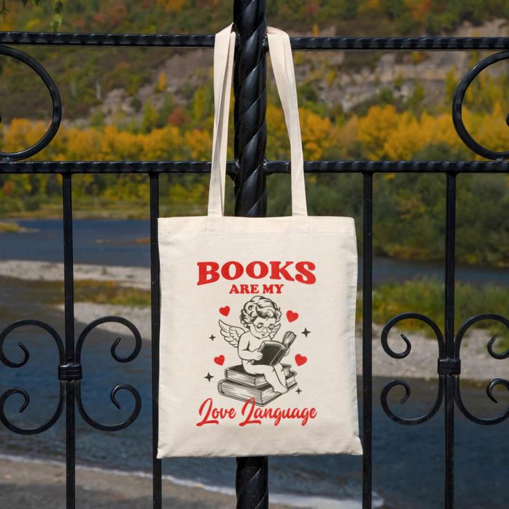 Books Are My LoveLanguage Cupid Valentines Canvas Tote Bag