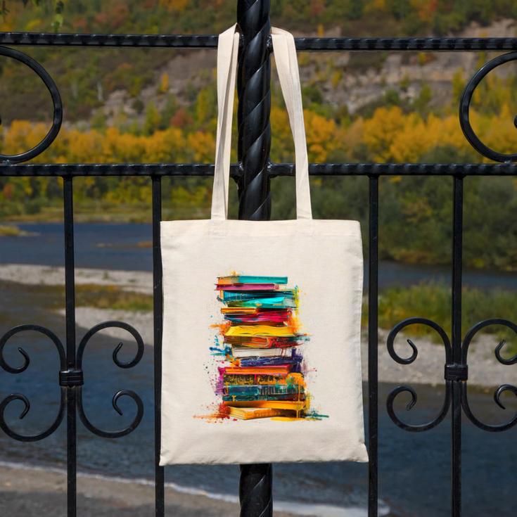 Books Painting Colorful Art Abstract Graphic Books Canvas Tote Bag