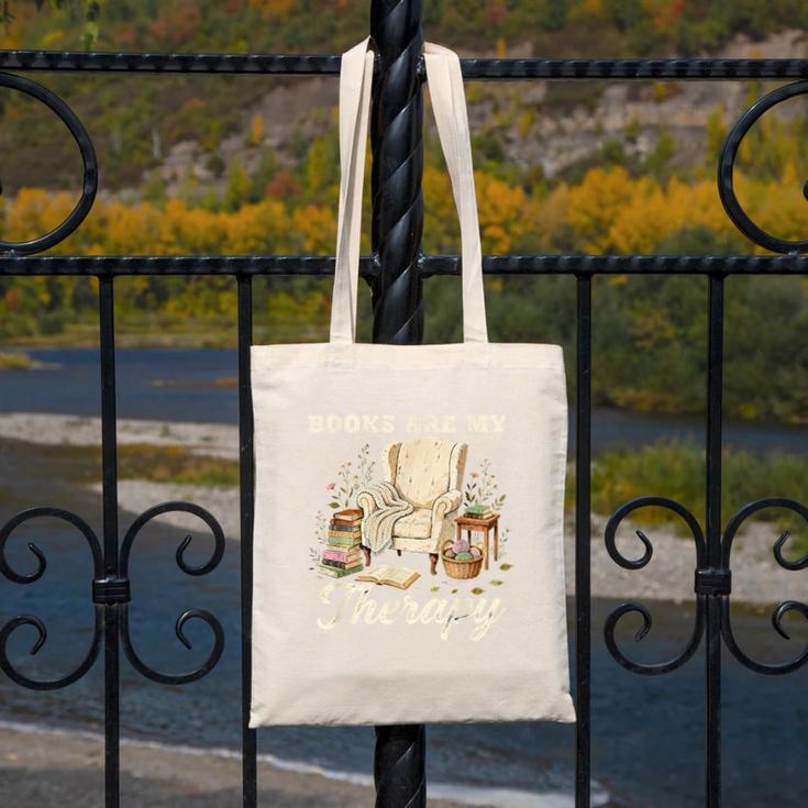 Books Are My Therapy Cozy Reading Chair Artwork Canvas Tote Bag
