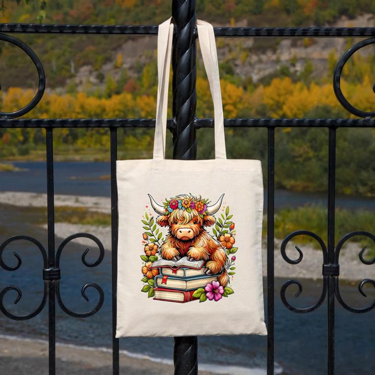 Bookworm Cute Highland Cow Reading Book Canvas Tote Bag