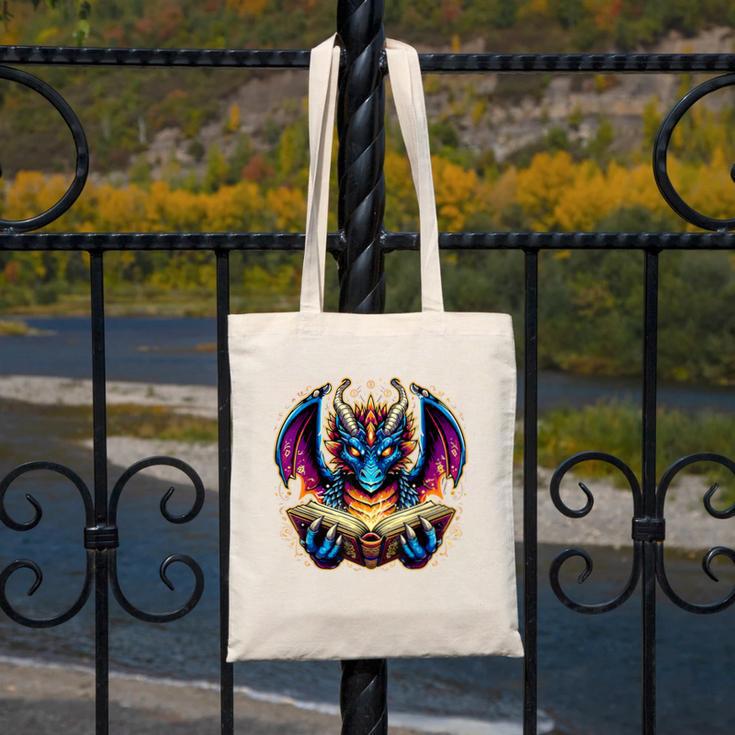 Bookworm Dragon Reading Book Lover Canvas Tote Bag