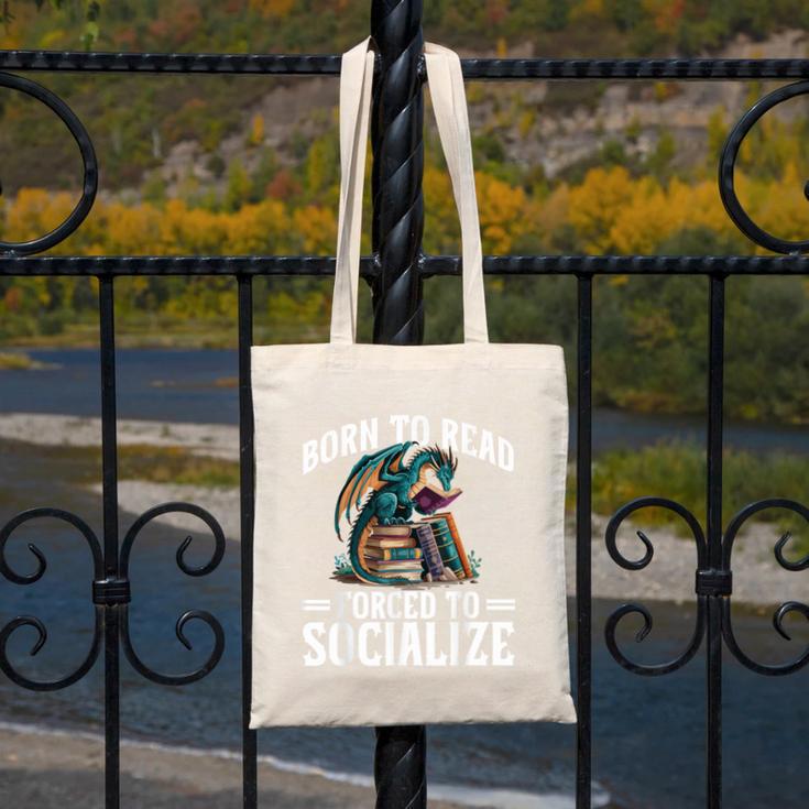 Born To Read Forced To Socialize Dragon Books Reading Canvas Tote Bag
