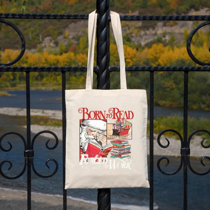 Born To Read Forced To Work Santa Christmas Book Lover Retro Canvas Tote Bag