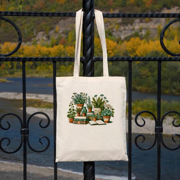 Botanical Garden Plants With Books Canvas Tote Bag