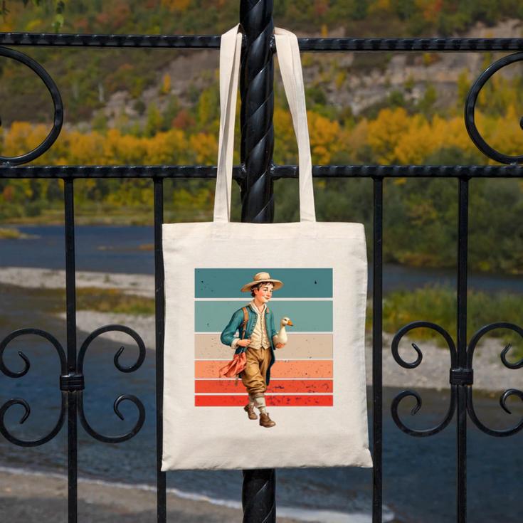 Boy Goose Vintage Rural Pastoral Charm Nostalgia Simple Life Canvas Tote Bag