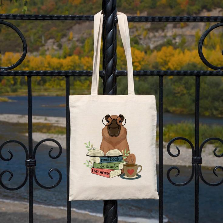 Capybara Glasses Reading Books Capybara Nerd Bookworm Canvas Tote Bag