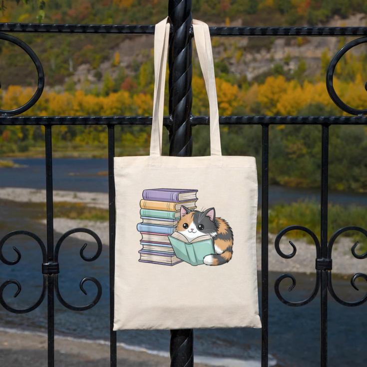Cat On Books Pets Cats Reading Book Nerd Read Reader Bookcat Canvas Tote Bag
