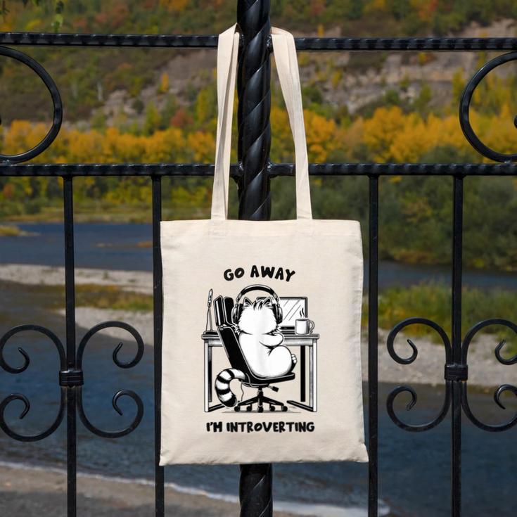 Cat With Coffee On Computer Go Away I'm Introverting Canvas Tote Bag Cat With Coffee On Computer Go Away I'm Introverting Canvas Tote Bag