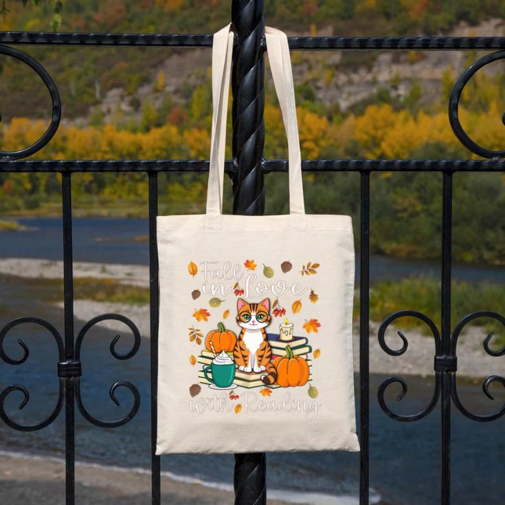 Cat Fall In Love With Reading Book Lover Autumn Canvas Tote Bag