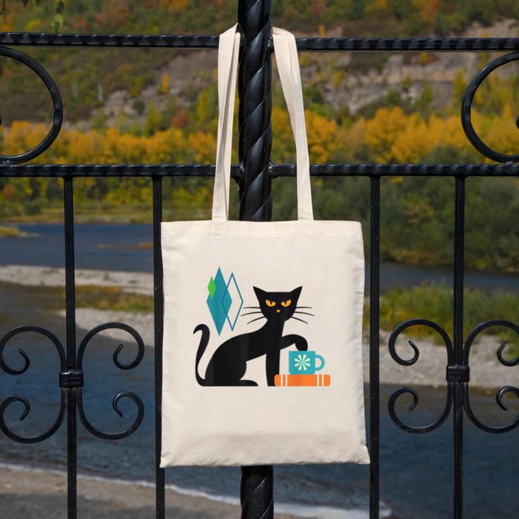 Cat Midcentury With Book And Coffee Atomic Age Mid Century Canvas Tote Bag