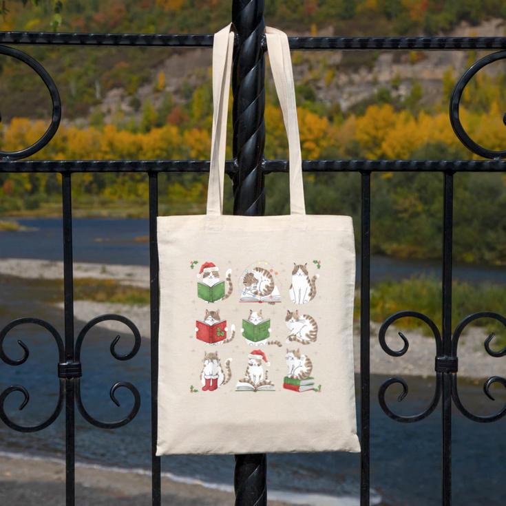 Cat Reading Book Funny Christmas Cat Book Lover Librarian Men Women Kids Canvas Tote Bag