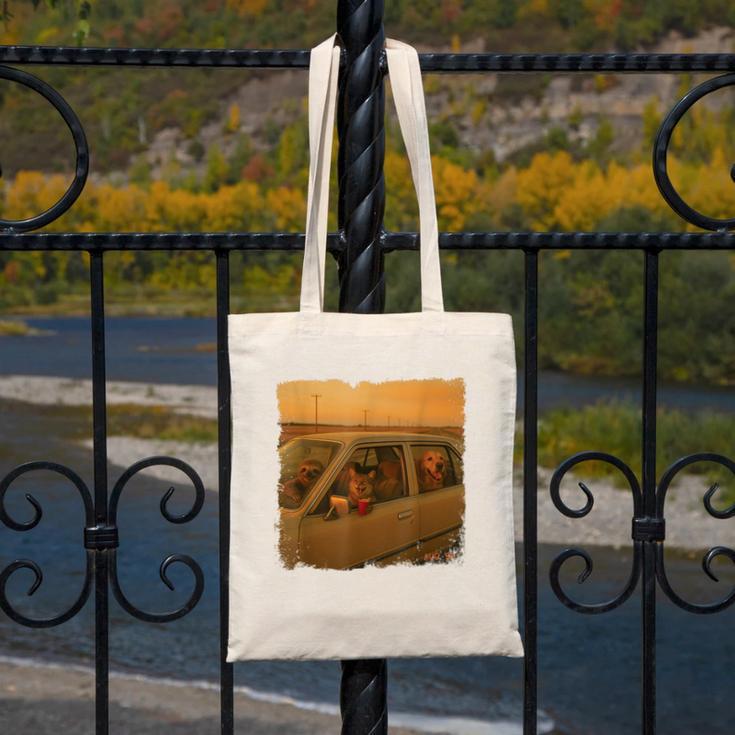 Cat Sloth Dog Retro Nostalgia Roadtrip Photo Canvas Tote Bag