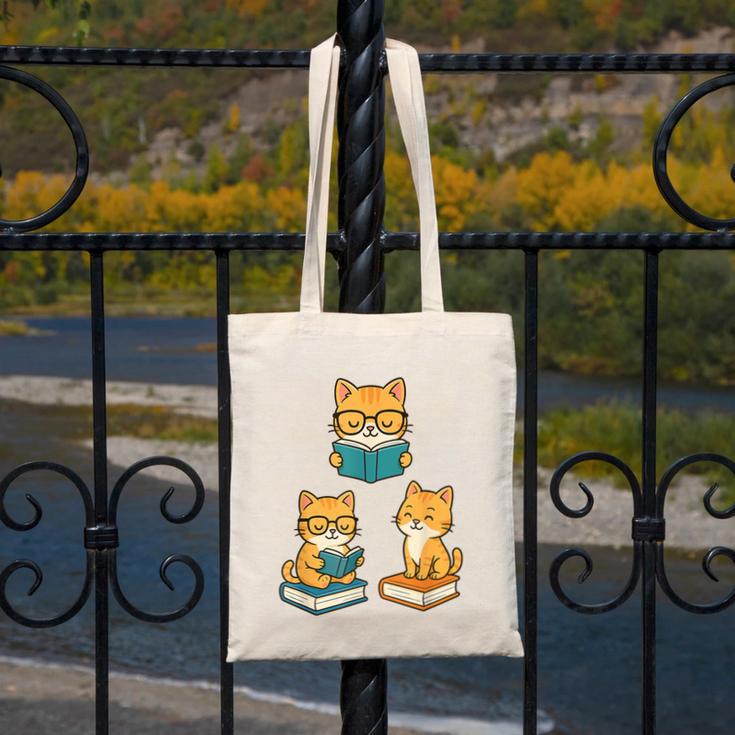 Cats Reading Book Lover Reading Bookworm Reader Canvas Tote Bag