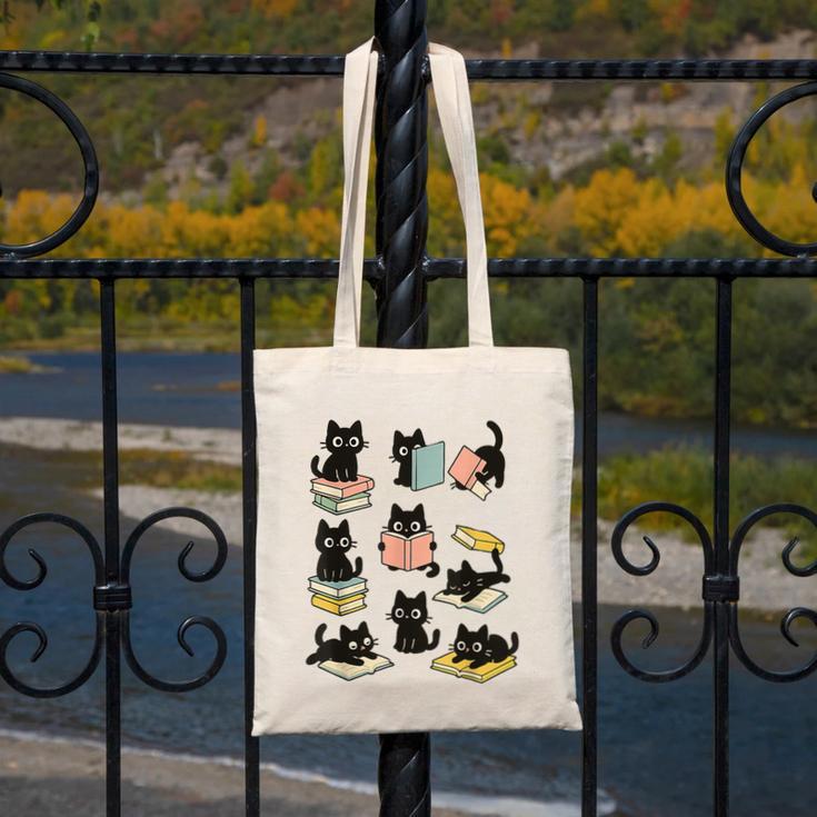 Cats Reading Books Cat Lover Canvas Tote Bag Cats Reading Books Cat Lover Canvas Tote Bag