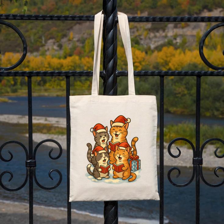 Cats Reading Books Christmas Tree Canvas Tote Bag