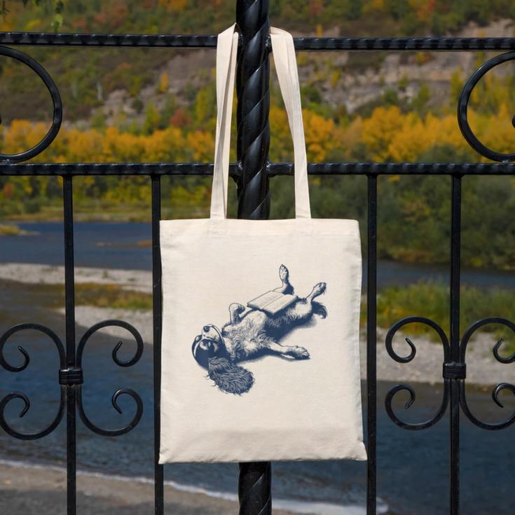 Cavalier King Charles Spaniel Book Nap Vintage Dog Mom Dad Canvas Tote Bag
