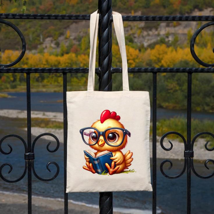 Chicken Reading a Book Farm Animal Chick Canvas Tote Bag