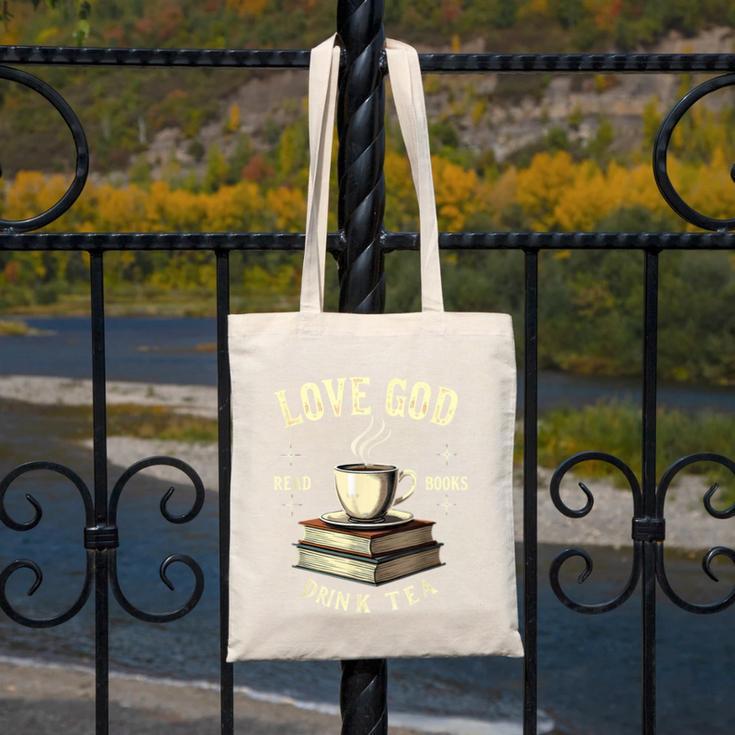 Christian Bookworm Love God Read Books Drink Tea Canvas Tote Bag