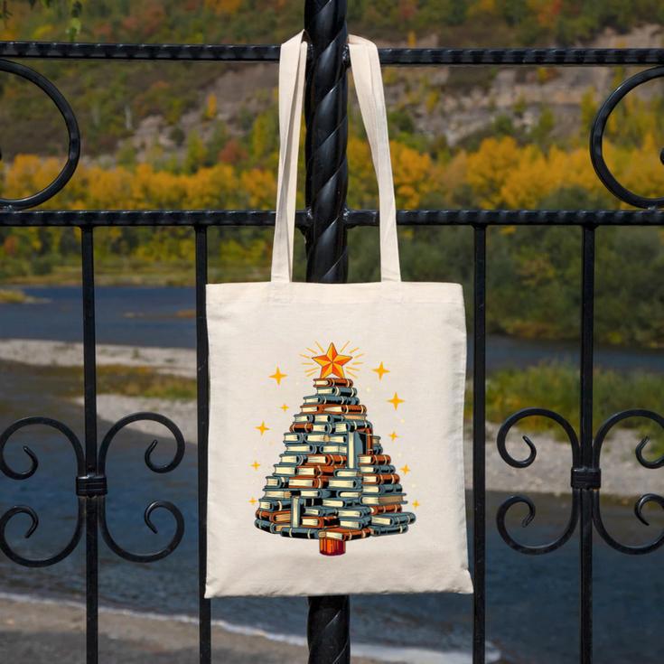 Christmas Tree Books Canvas Tote Bag Christmas Tree Books Canvas Tote Bag