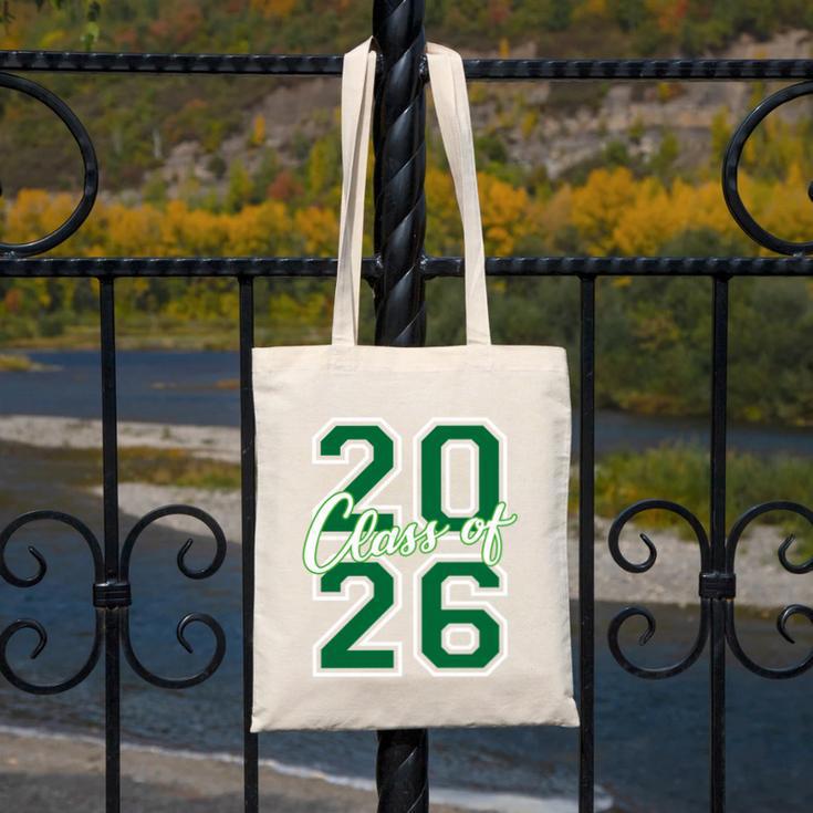Class Of 2026 Graduation Varsity Green And On The Back Canvas Tote Bag