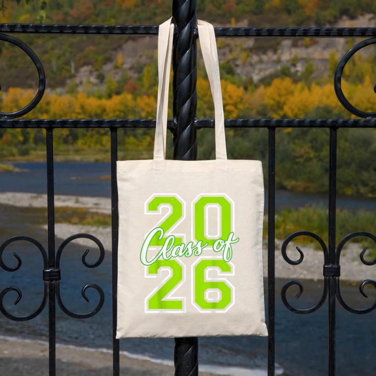 Class Of 2026 Graduation Varsity Lime Green Letters Canvas Tote Bag
