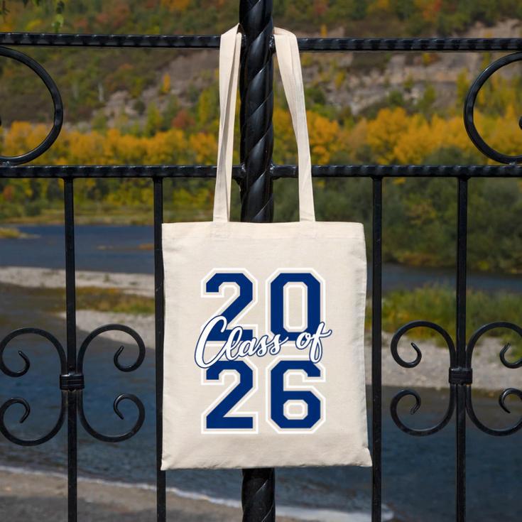 Class Of 2026 Graduation Varsity Navy Blue Letters Premium Tri-Blend Canvas Tote Bag