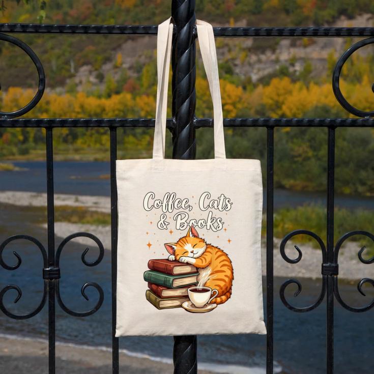 Coffee Cats & Books Lover For Women & Girls Coffee Canvas Tote Bag