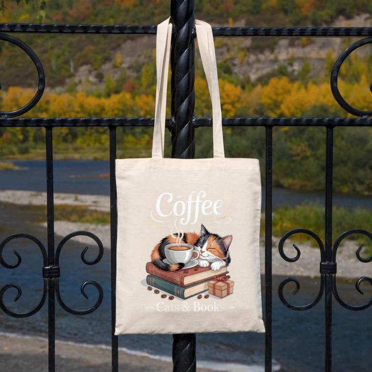 Coffee Cats And Books Cozy Calico Reader Love Cute Cat Canvas Tote Bag