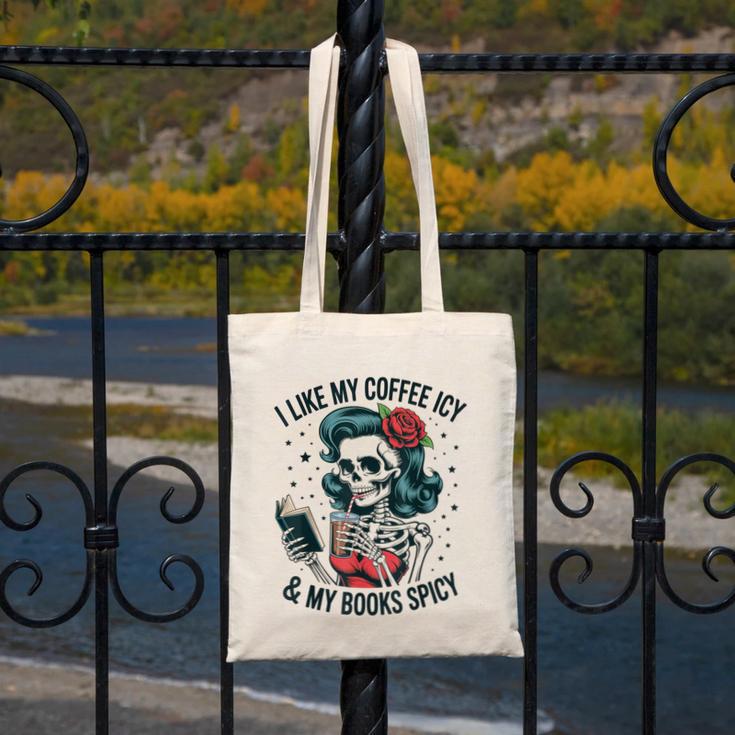 I Like My Coffee ICY & My Books Spicy For Book Lovers Canvas Tote Bag I Like My Coffee ICY & My Books Spicy For Book Lovers Canvas Tote Bag