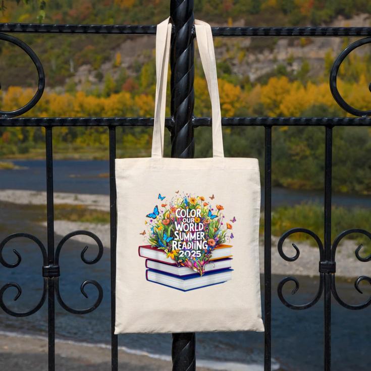 Color Our World Summer Reading 2025 Cute Book Wildflowers Canvas Tote Bag