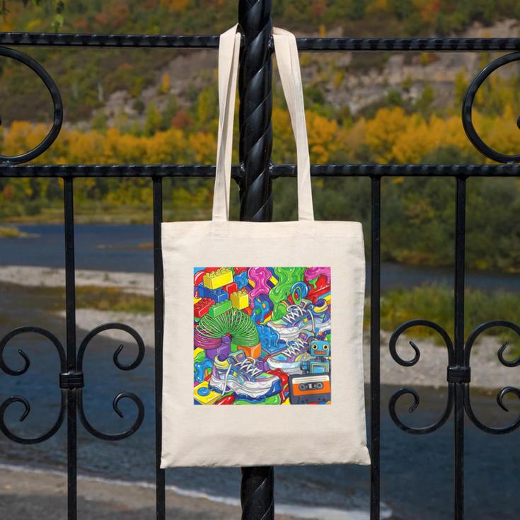Colorful Kidcore 90s Nostalgia Meme Sneakers Robot Toy Slime Canvas Tote Bag Colorful Kidcore 90s Nostalgia Meme Sneakers Robot Toy Slime Canvas Tote Bag