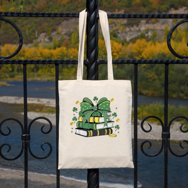 Coquette Bow Books St Patrick's Shamrock Bookworm Librarian Canvas Tote Bag Coquette Bow Books St Patrick's Shamrock Bookworm Librarian Canvas Tote Bag