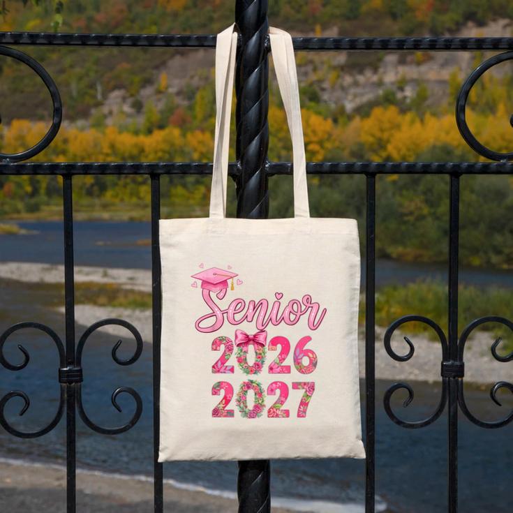 Coquette Pink Bow Flowers Senior 2026 2027 Graduation Canvas Tote Bag