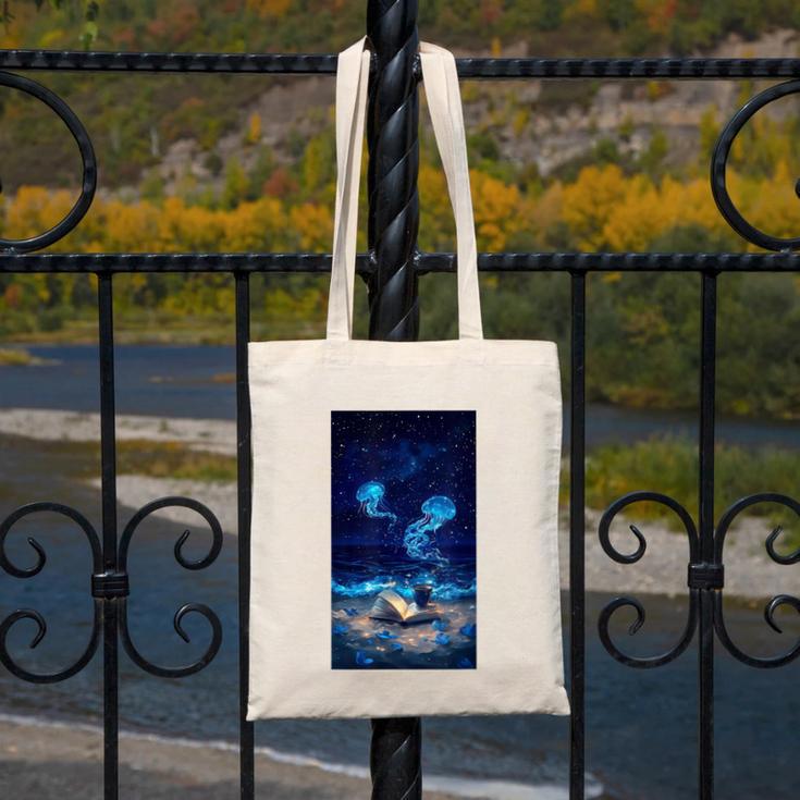 Cosmic Botanical Book Lover Reading Canvas Tote Bag