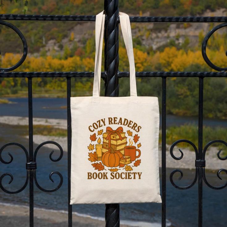 Cozy Readers Book Society Vintage Fall Books & Pumpkin Canvas Tote Bag