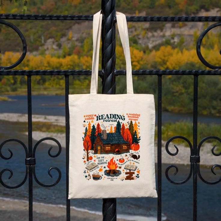 Cozy Reading Cabin Retreat Fall Bookish Autumn Cozy Reader Canvas Tote Bag Cozy Reading Cabin Retreat Fall Bookish Autumn Cozy Reader Canvas Tote Bag