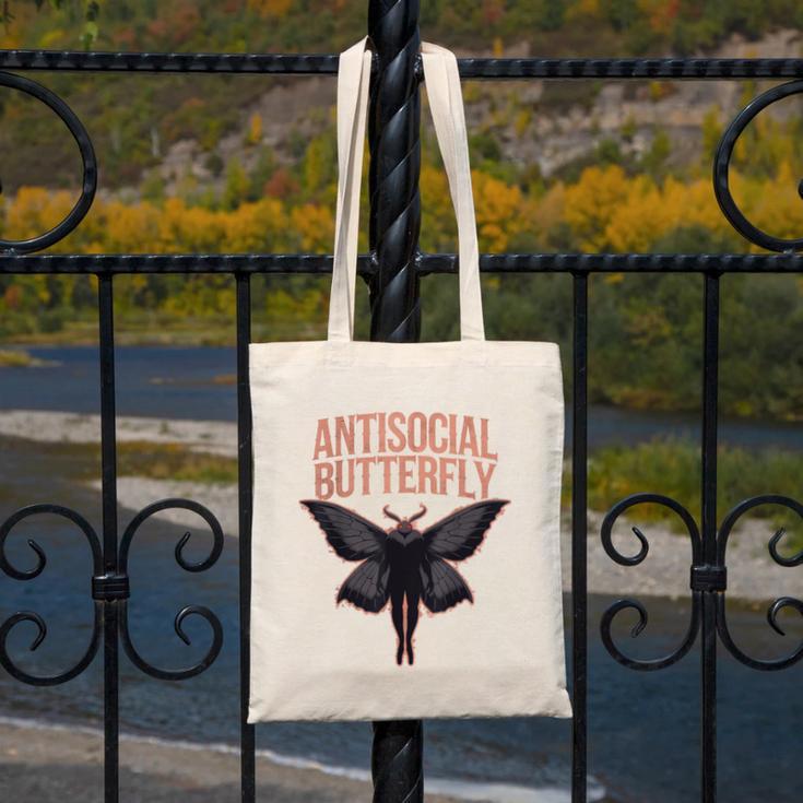 Cryptid Cryptozoology Mothman Introvert -Adults Butterfly Small Crew Neck Classic Fit Short Sleeve Polyester 100 Printed Blended Fabric Canvas Tote Bag