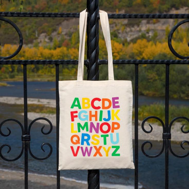 Cute ABCs Shirt Alphabet Colorful Letters Reading Books Kids Canvas Tote Bag