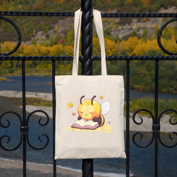 Cute Bee Reading Book Teacher Student Reader Graphic For Men Women Kids Canvas Tote Bag