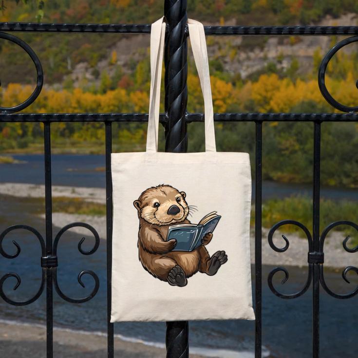 Cute Book Sea Otter Canvas Tote Bag Cute Book Sea Otter Canvas Tote Bag