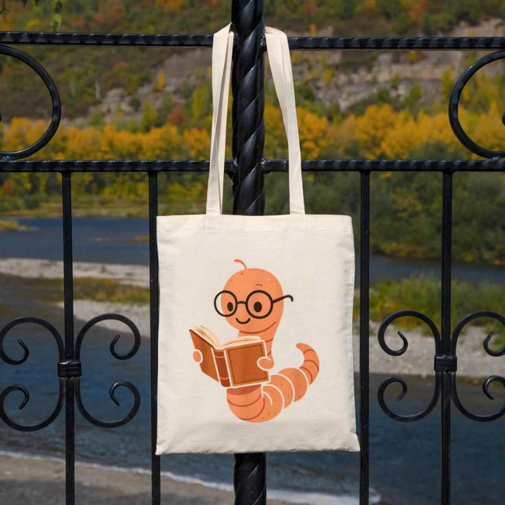 Cute Bookworm Worm Reading Book Glasses Nerdy Canvas Tote Bag