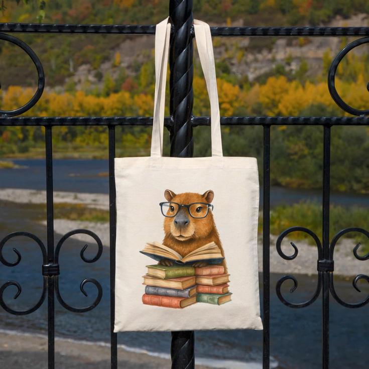 Cute Capybara Reading Books Animal Capybara Bookworms Canvas Tote Bag Cute Capybara Reading Books Animal Capybara Bookworms Canvas Tote Bag