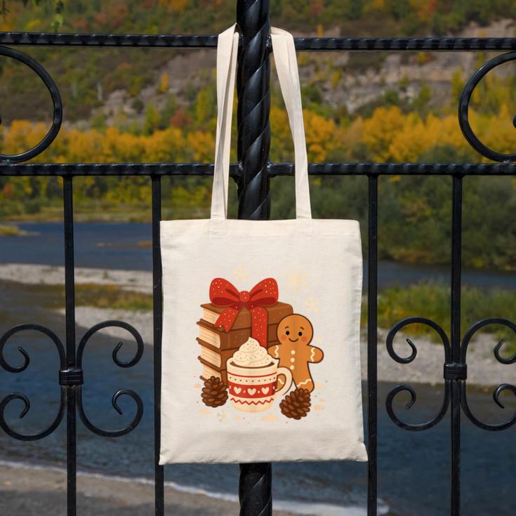Cute Christmas Books Gingerbread Xmas Book Lover Teacher Canvas Tote Bag