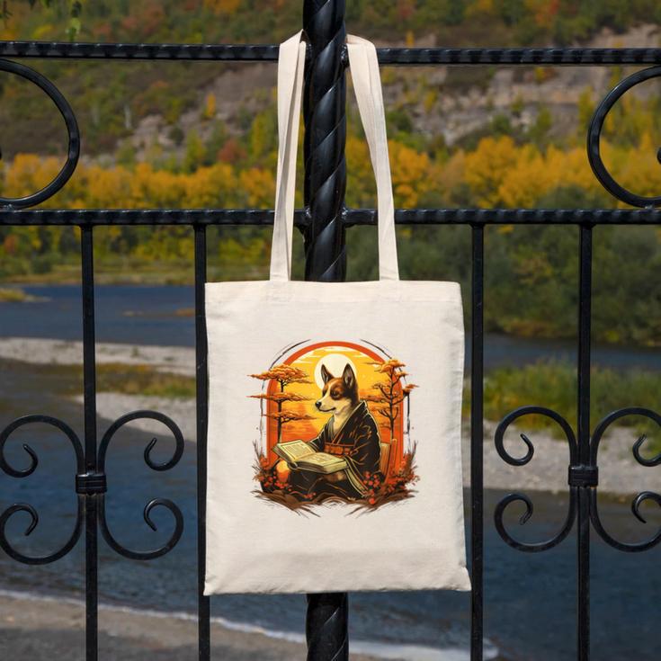 Cute Corgi Dog In Japanese Kimono With Book Men Women Girls Kids Canvas Tote Bag Cute Corgi Dog In Japanese Kimono With Book Men Women Girls Kids Canvas Tote Bag