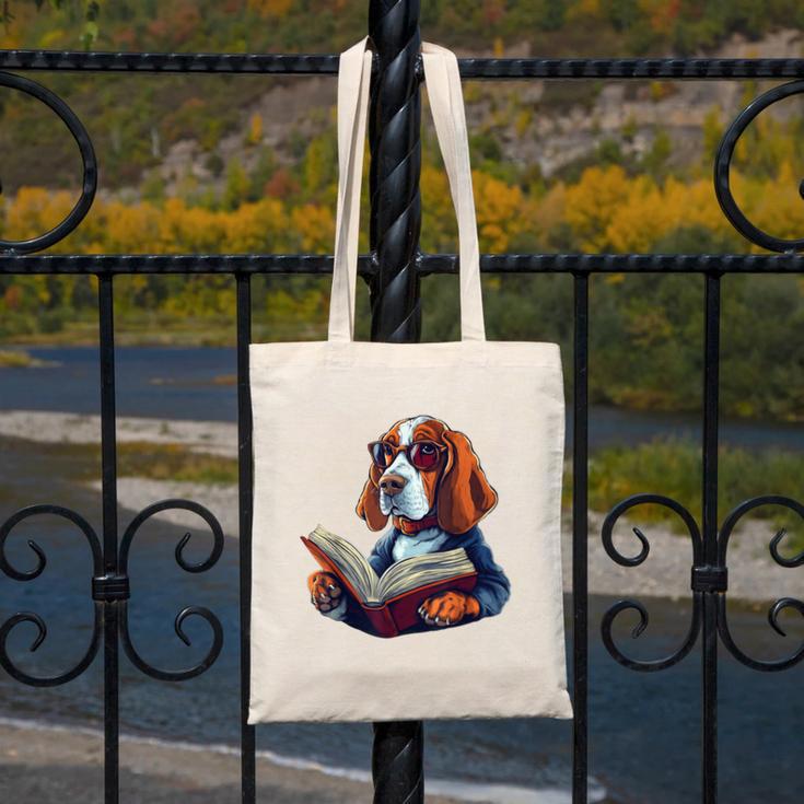 Cute Dog Basset Hound Reading Book Canvas Tote Bag Cute Dog Basset Hound Reading Book Canvas Tote Bag